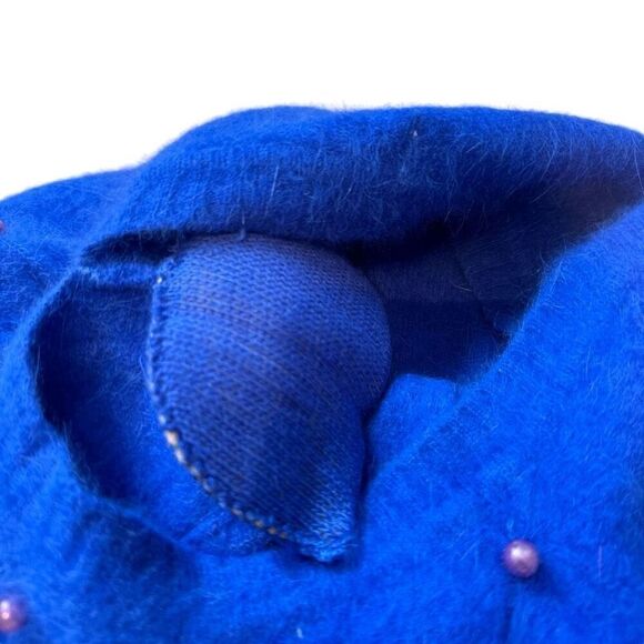 Vintage 80s Angora Sweater Women’s Med Fuzzy Blue Purple Pearl Embellished - Picture 11 of 14